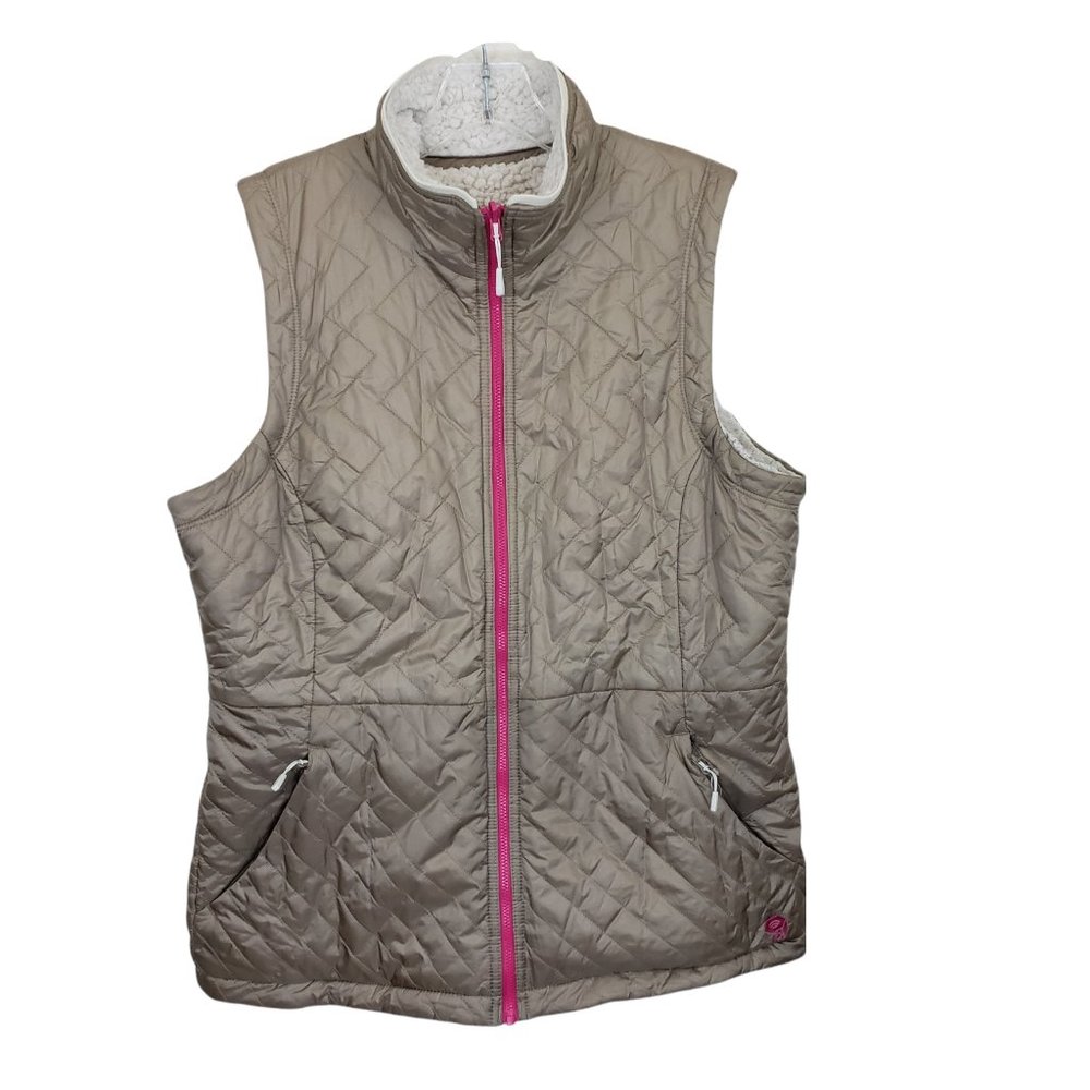 Mountain Hardwear Tan/White Fleece Quilted Reversible Full Zip Winter Vest L